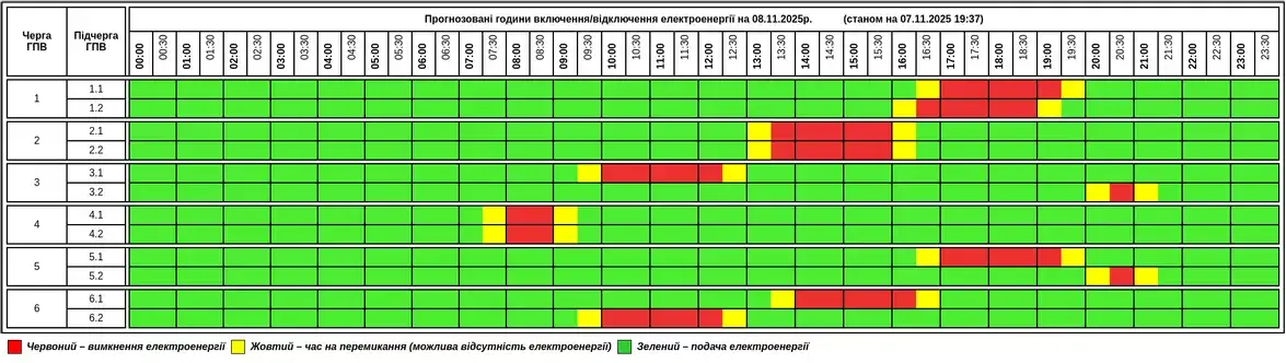 Графік відключення світла в Тернополі та області на 7 і 8 листопада (ОНОВЛЕНЕ)