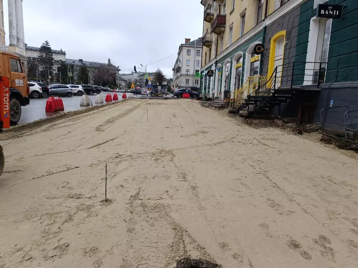На Грушевського видалили дерева та висадили молоді катальпи