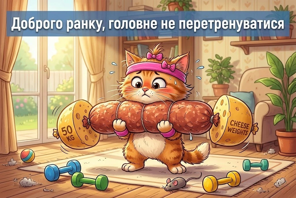 Доброго ранку та спокійного дня: спортивний гумор у яскравих листівках для бадьорого настрою