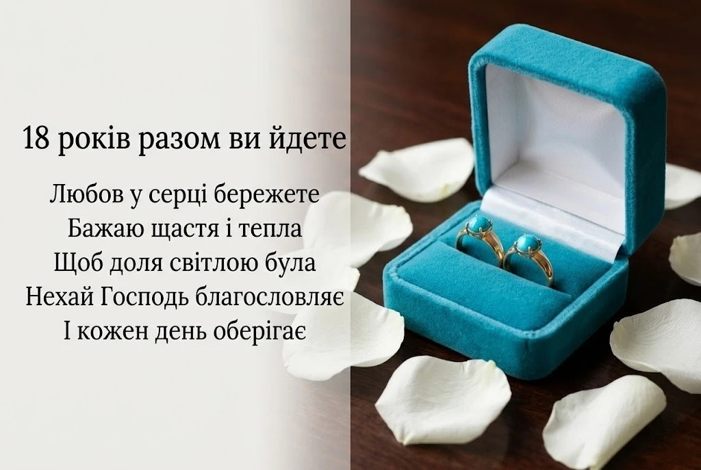Привітання з 18-ю річницею весілля: щирі слова та вірші до бірюзового свята