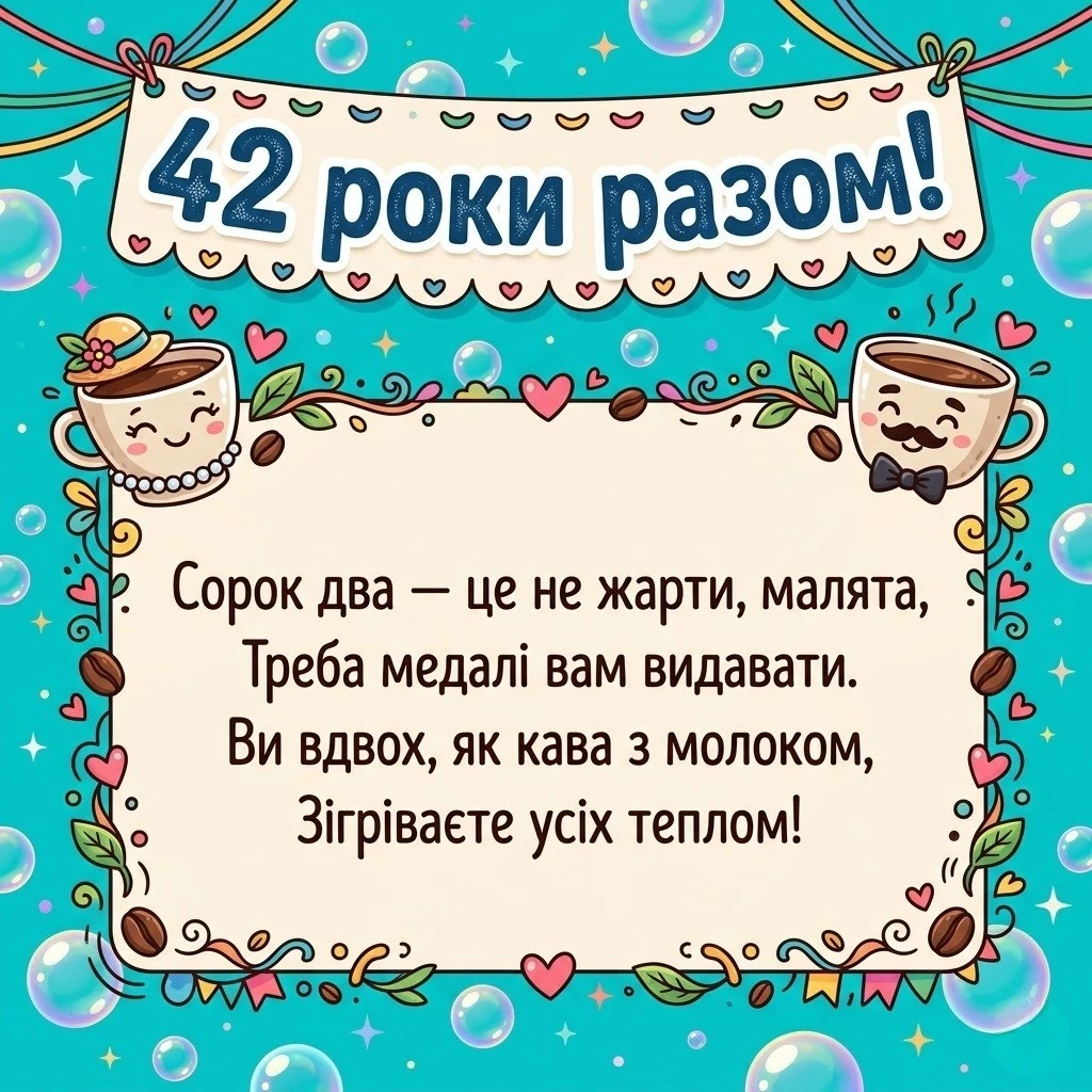 Перламутровий ювілей: вітання з 42-ю річницею для чудової пари