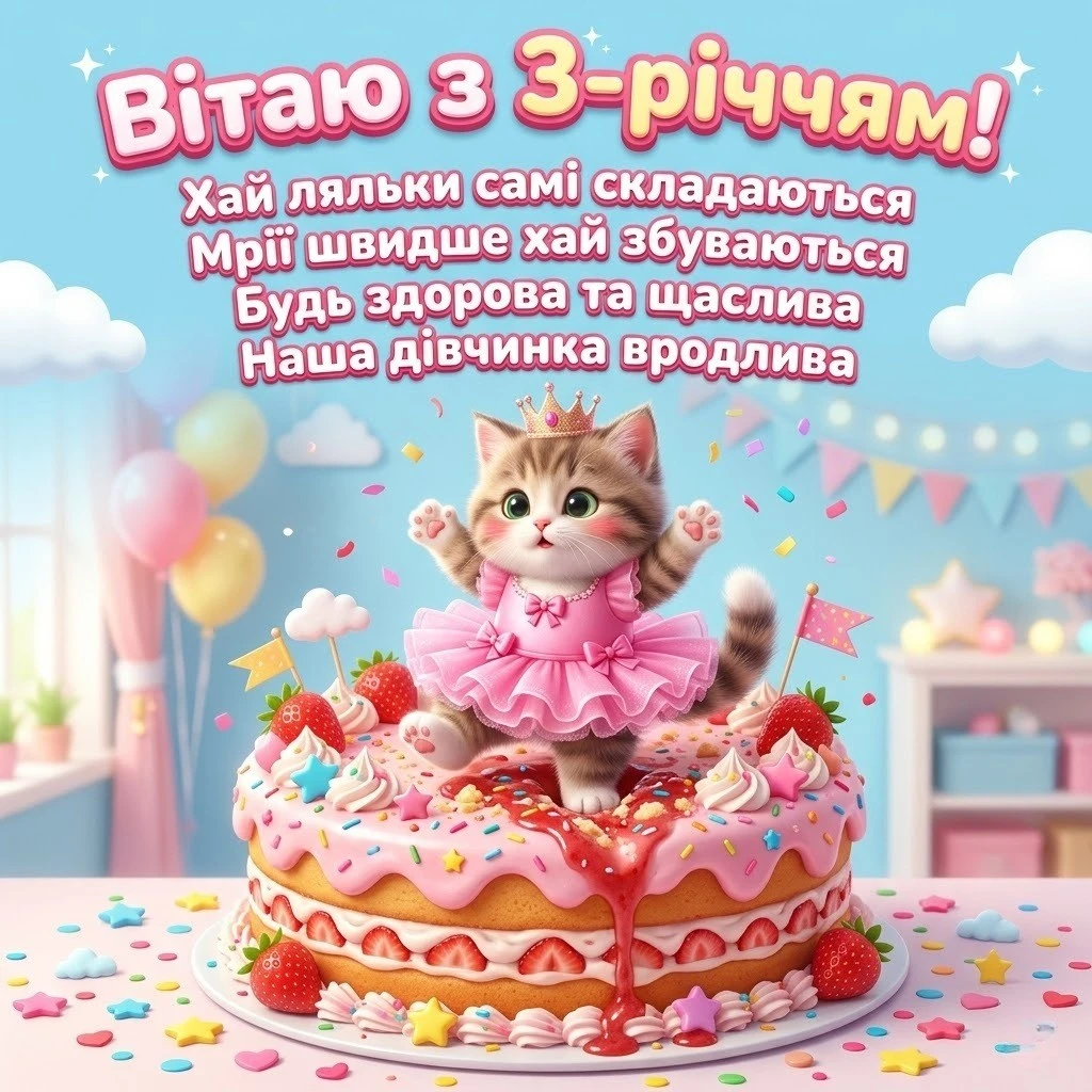 Свято маленької леді: привітання з днем народження на 3 роки для дівчинки