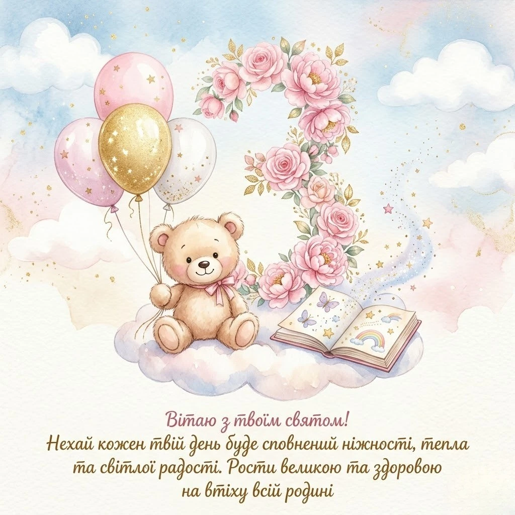 Свято маленької леді: привітання з днем народження на 3 роки для дівчинки