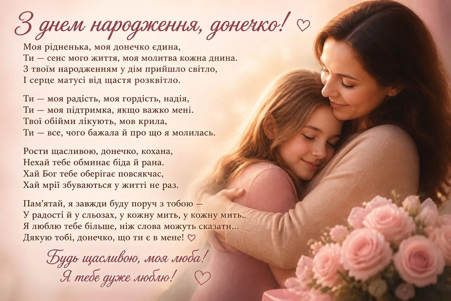 Привітання з днем народження дочці до сліз у віршах