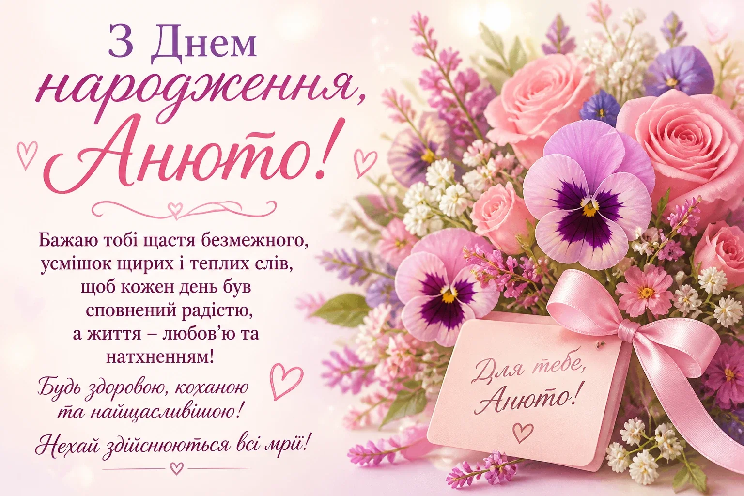Привітання з днем народження для Анюти