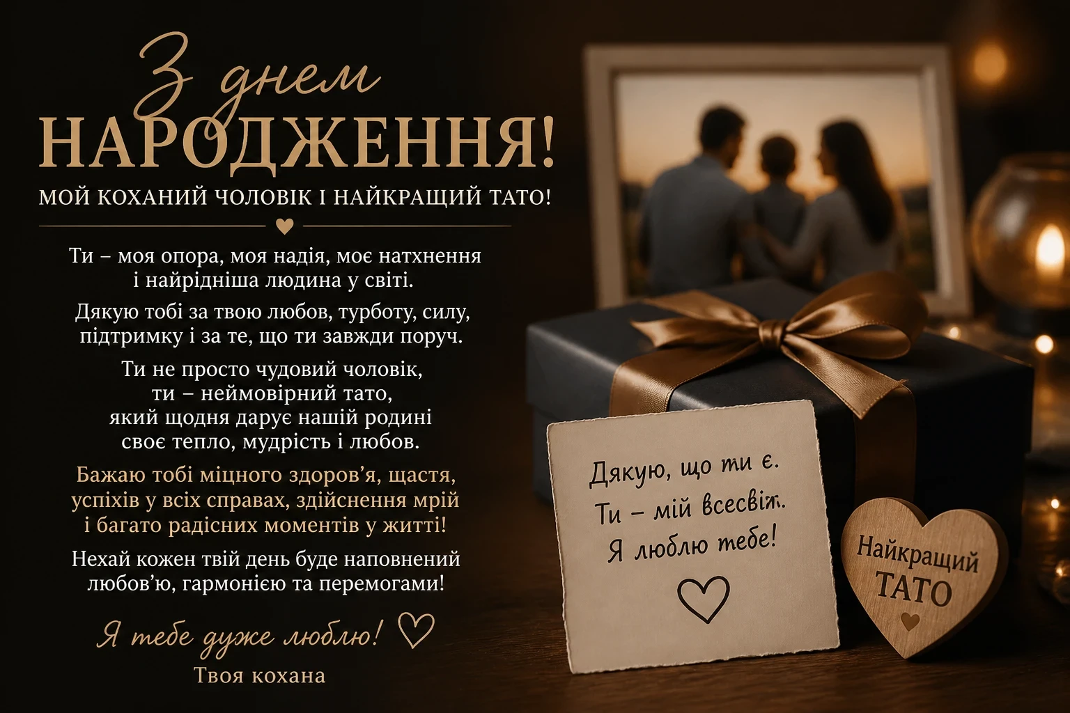 Привітання з днем народження для коханого чоловіка і тата